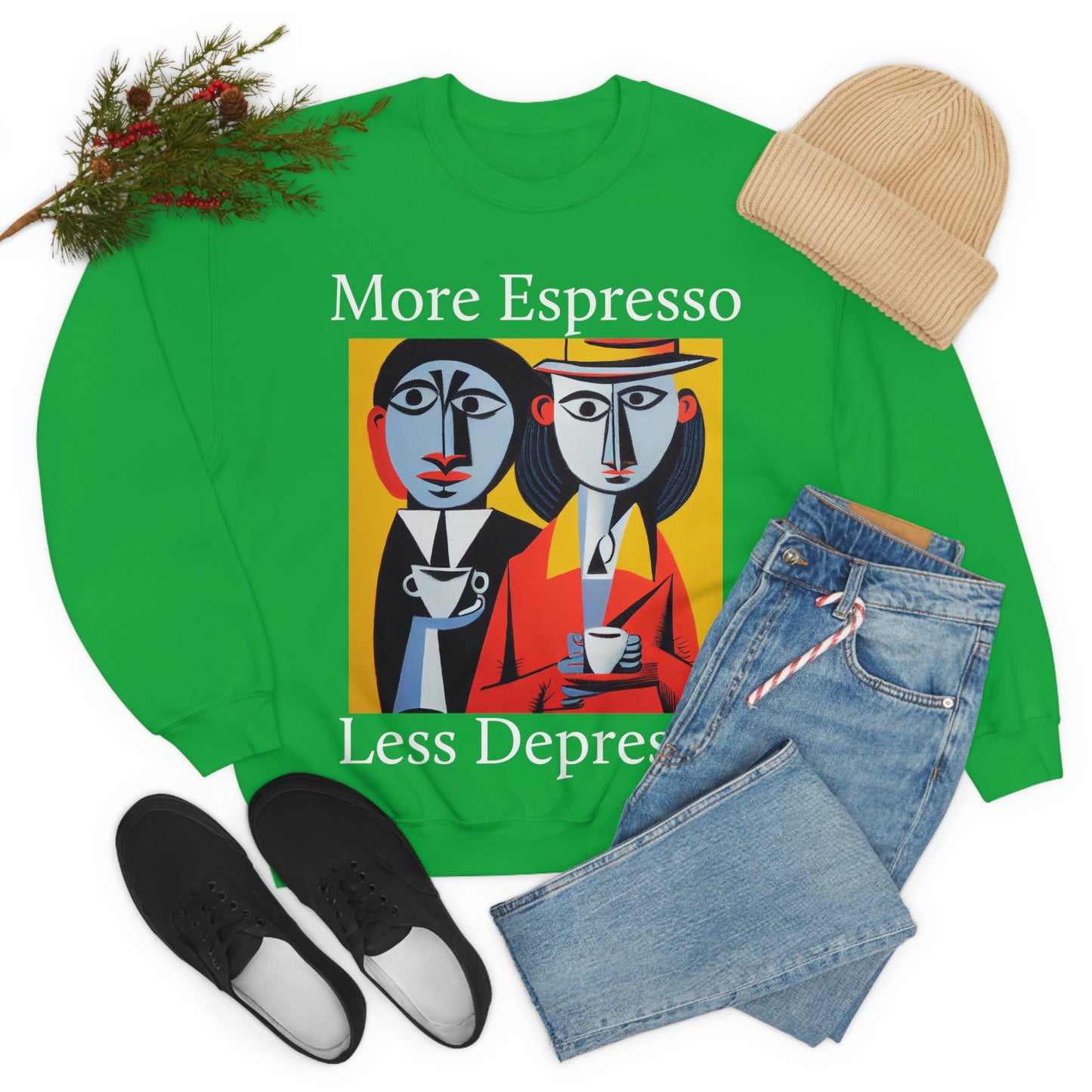 A Cup Of Coffee Can Solve Anything. Original Art. Unisex Heavy Blend Crewneck Sweatshirt.