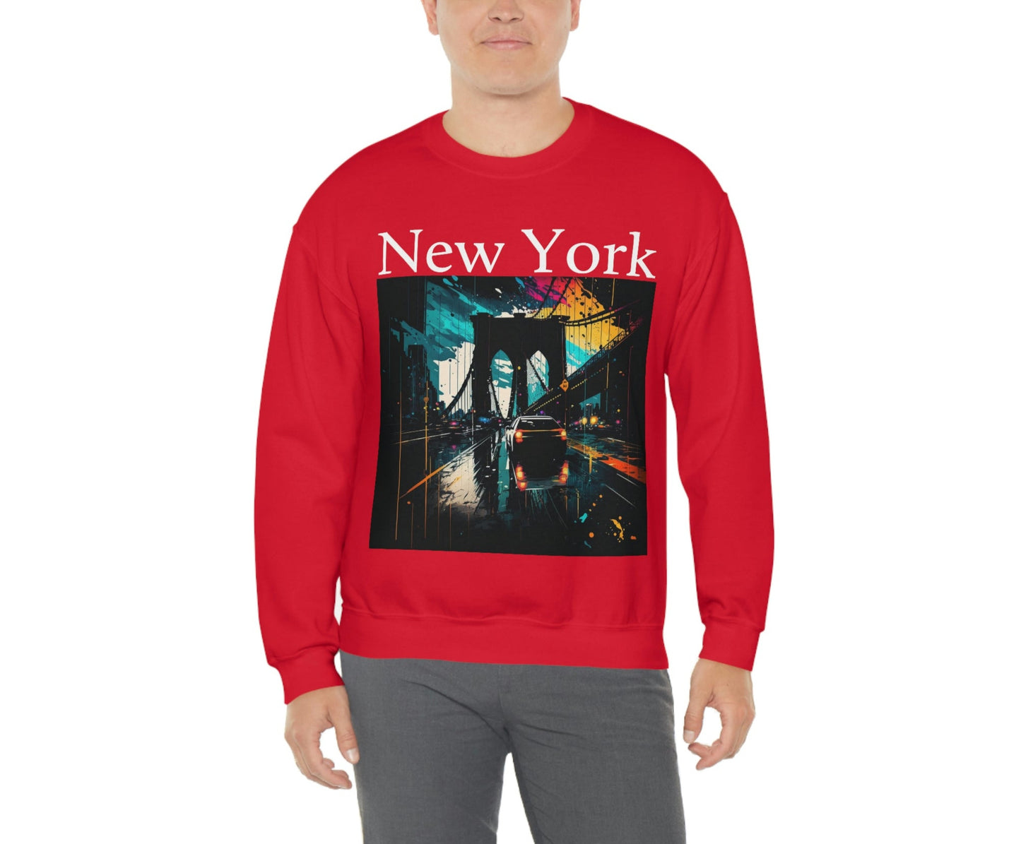 Rushing The Brooklyn Bridge In New York City. Original Art. Unisex Heavy Blend Crewneck Sweatshirt.