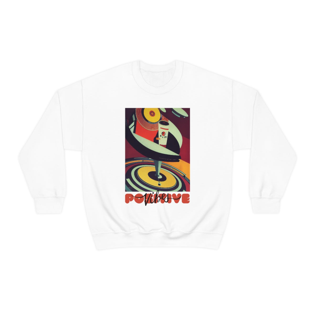 Positive Vibes - Retro Vinyl Music Records Original Art. Unisex Heavy Blend Crewneck Sweatshirt.