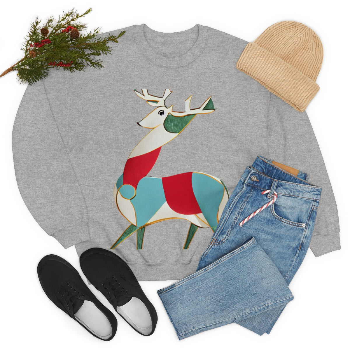 Classic Reindeer Original Art. Unisex Heavy Blend Crewneck Sweatshirt.