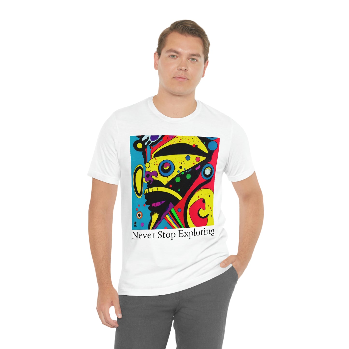 Never Stop Exploring. Original Art. Unisex Jersey Short Sleeve Tee.