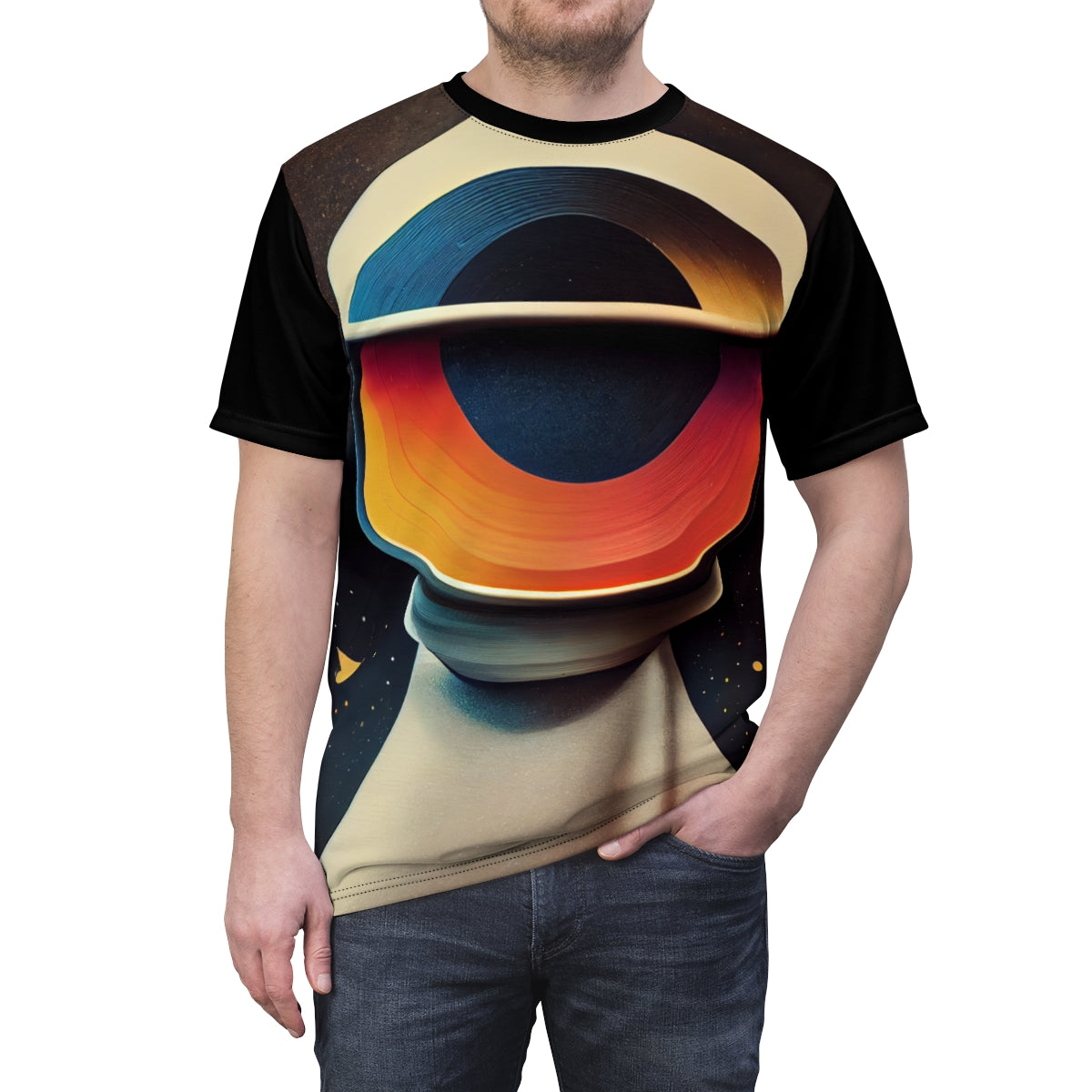 Futuristic Space Music Studio. Original Artwork. Unisex AOP Cut & Sew Tee.
