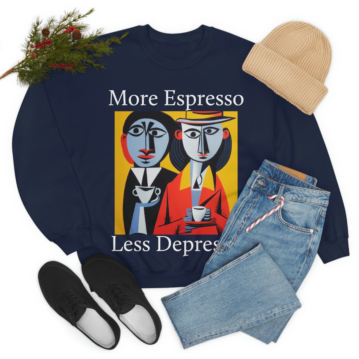 A Cup Of Coffee Can Solve Anything. Original Art. Unisex Heavy Blend Crewneck Sweatshirt.