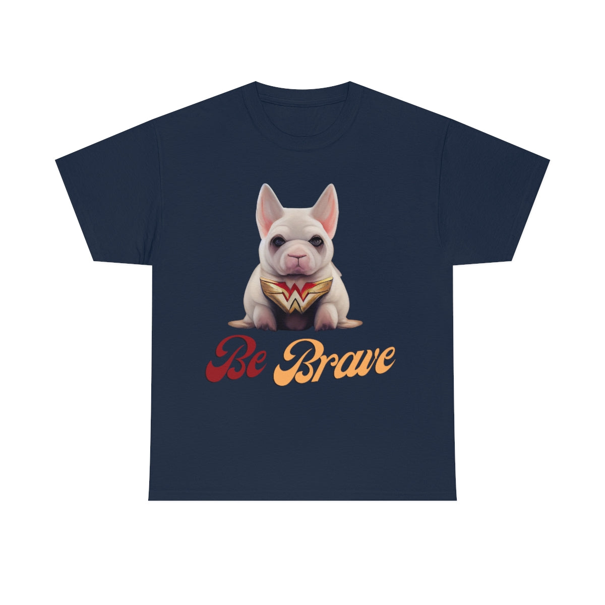 Superhero French Bulldog Calls For Bravery. Unisex Heavy Cotton Tee.