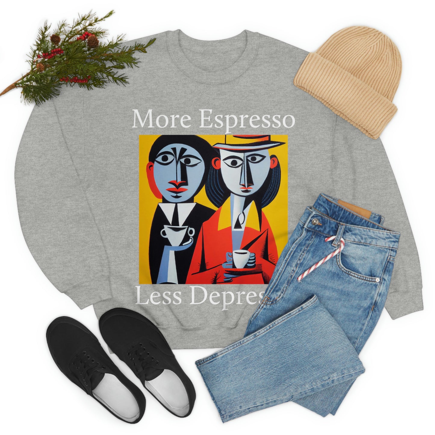 A Cup Of Coffee Can Solve Anything. Original Art. Unisex Heavy Blend Crewneck Sweatshirt.
