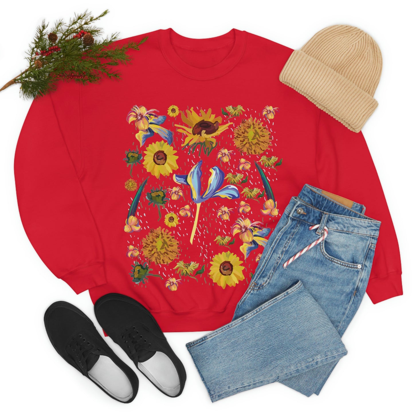 Wildflowers Original Art Inspired by Vincent van Gogh Paintings. Unisex Heavy Blend Crewneck Sweatshirt.