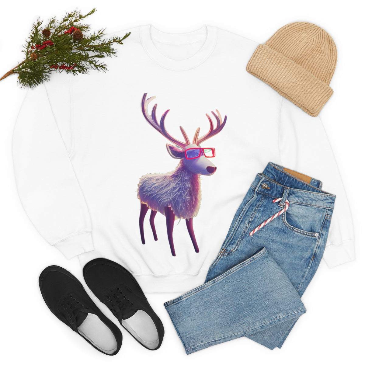 Reindeer In Style. Original Art. Unisex Heavy Blend Crewneck Sweatshirt.