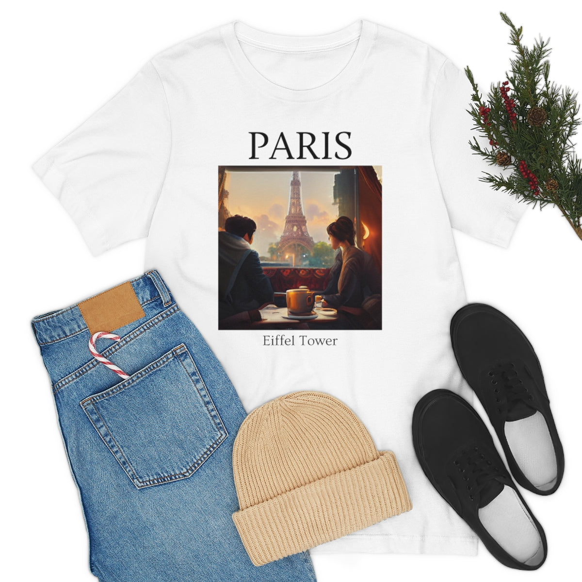 Coffee At Eiffel Tower In Paris - Original Art. Unisex Jersey Short Sleeve Tee.