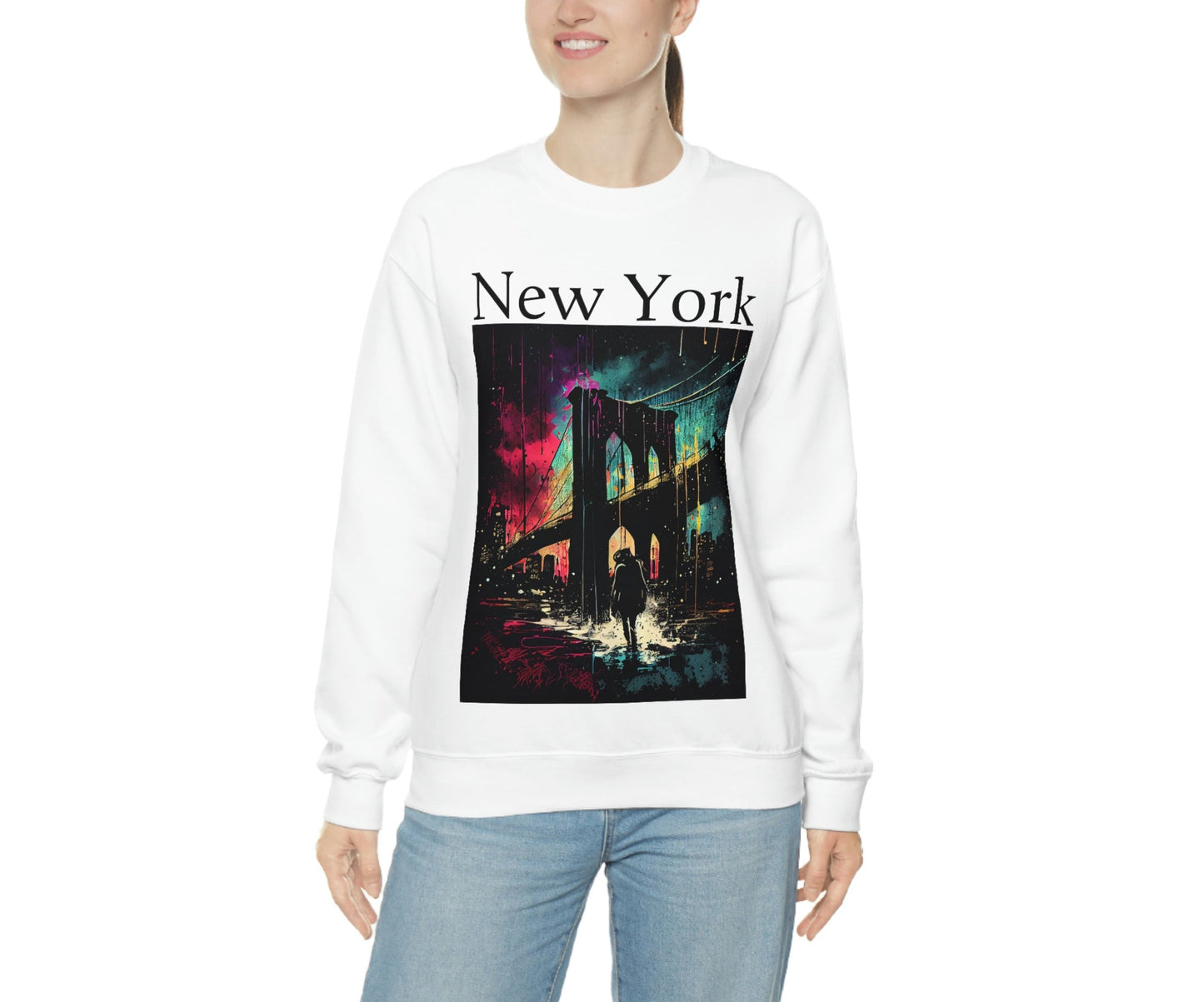 Only New Yorkers Know The Magic Of The Brooklyn Bridge. Original Art. Unisex Heavy Blend Crewneck Sweatshirt.