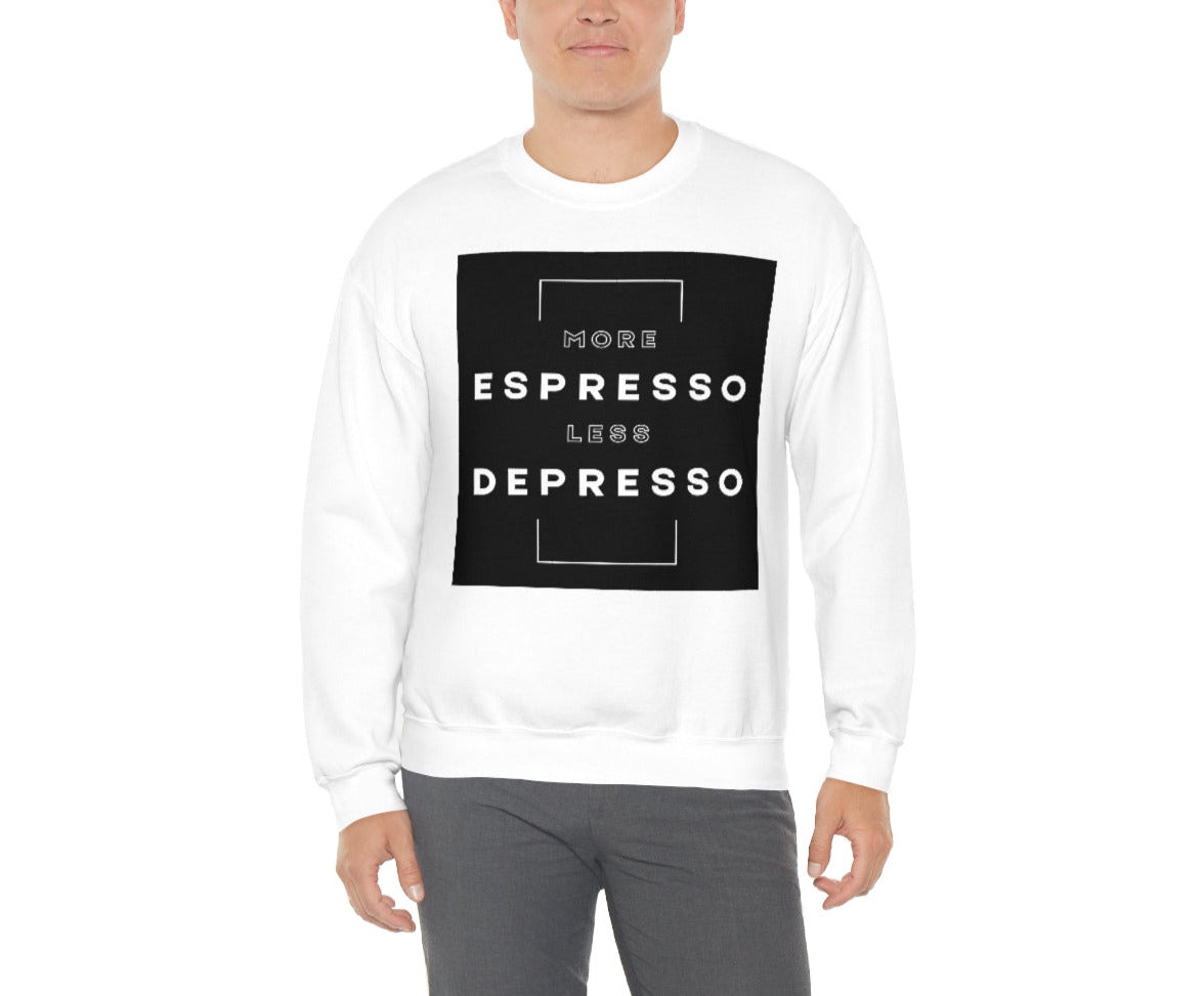 More Espresso Less Depresso. Unisex Heavy Blend Crewneck Sweatshirt.