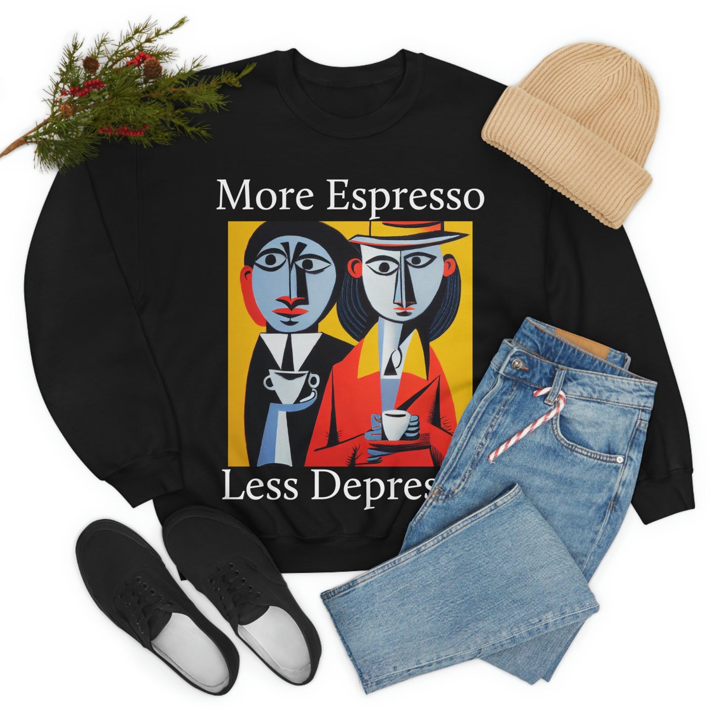 A Cup Of Coffee Can Solve Anything. Original Art. Unisex Heavy Blend Crewneck Sweatshirt.