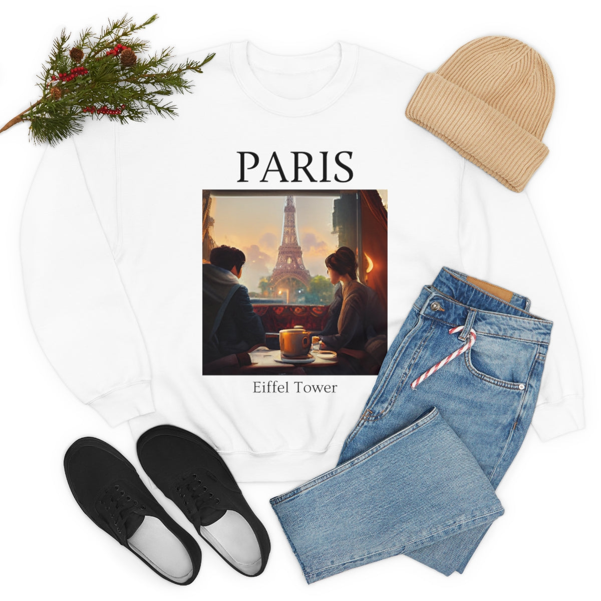 Coffee At Eiffel Tower In Paris - Original Art. Unisex Heavy Blend Crewneck Sweatshirt.